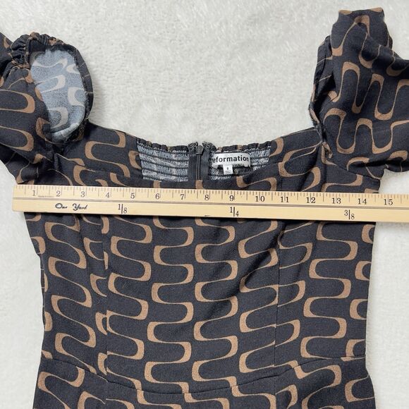 Reformation Sigmund Side Slit Midi Dress Sz 8 Black Linguini Print Square Neck - Picture 10 of 12